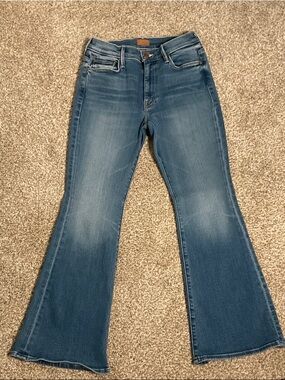 MOTHER Flared Wide-Leg Jeans in Blue Wash